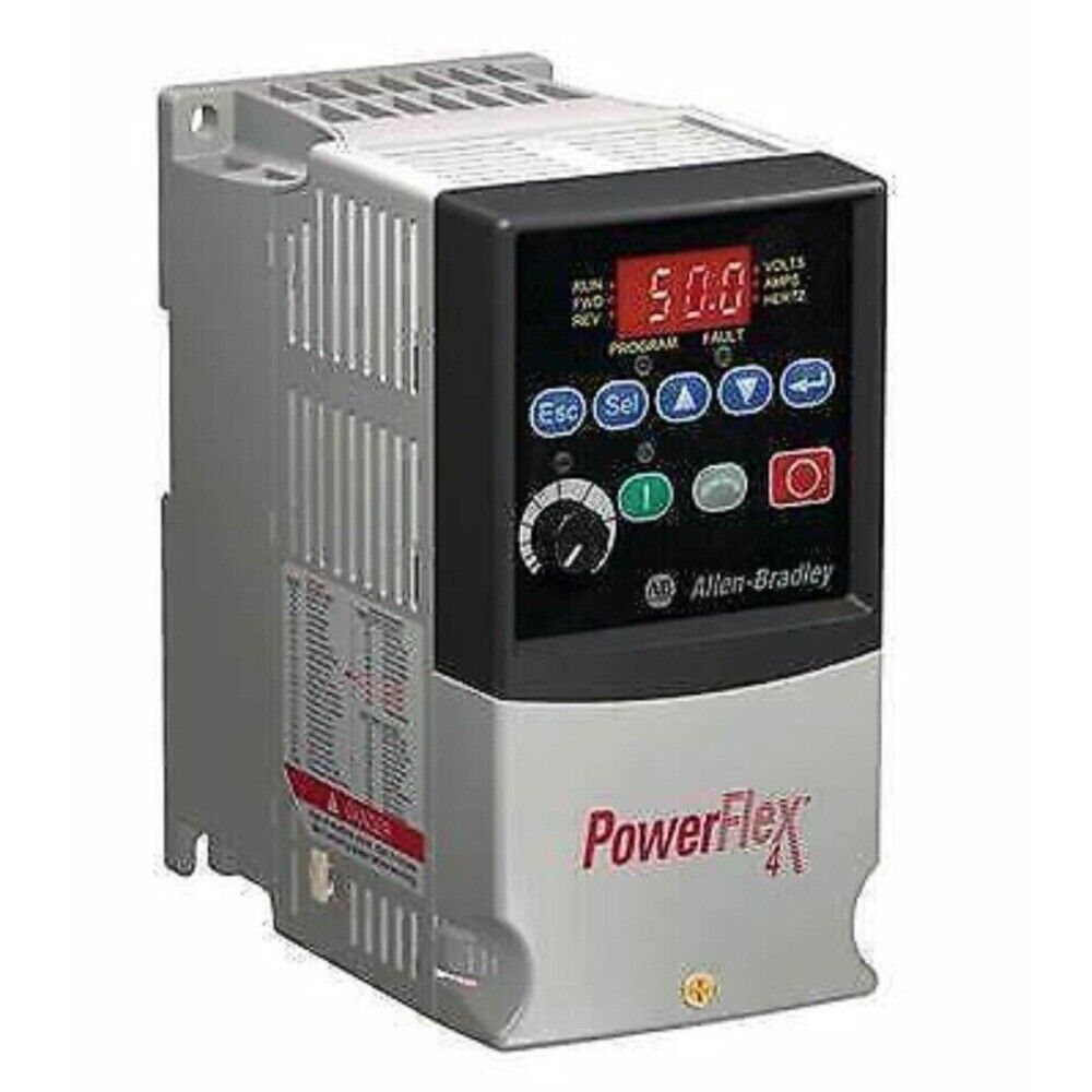 Allen-Bradley PowerFlex 40 AC Drive, digital display with 50.0 reading, control buttons, and brand logo.