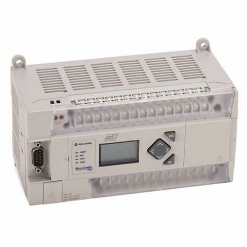 Allen-Bradley MicroLogix 1400 (1766-L32AWA) PLC Controller, compact design with LCD screen, Ethernet and communication ports.