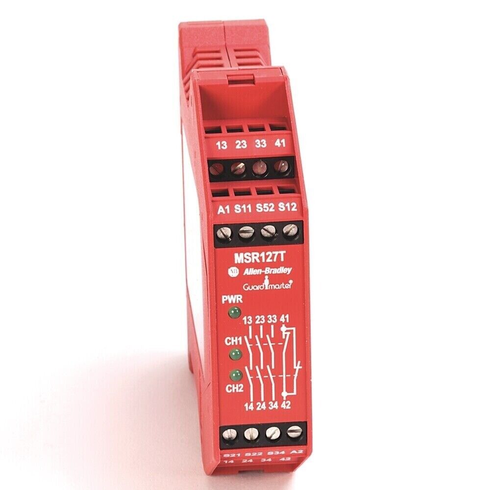 Allen-Bradley MSR127T Safety Relay. GuardMaster Safety Relay with clear labels and indicators.