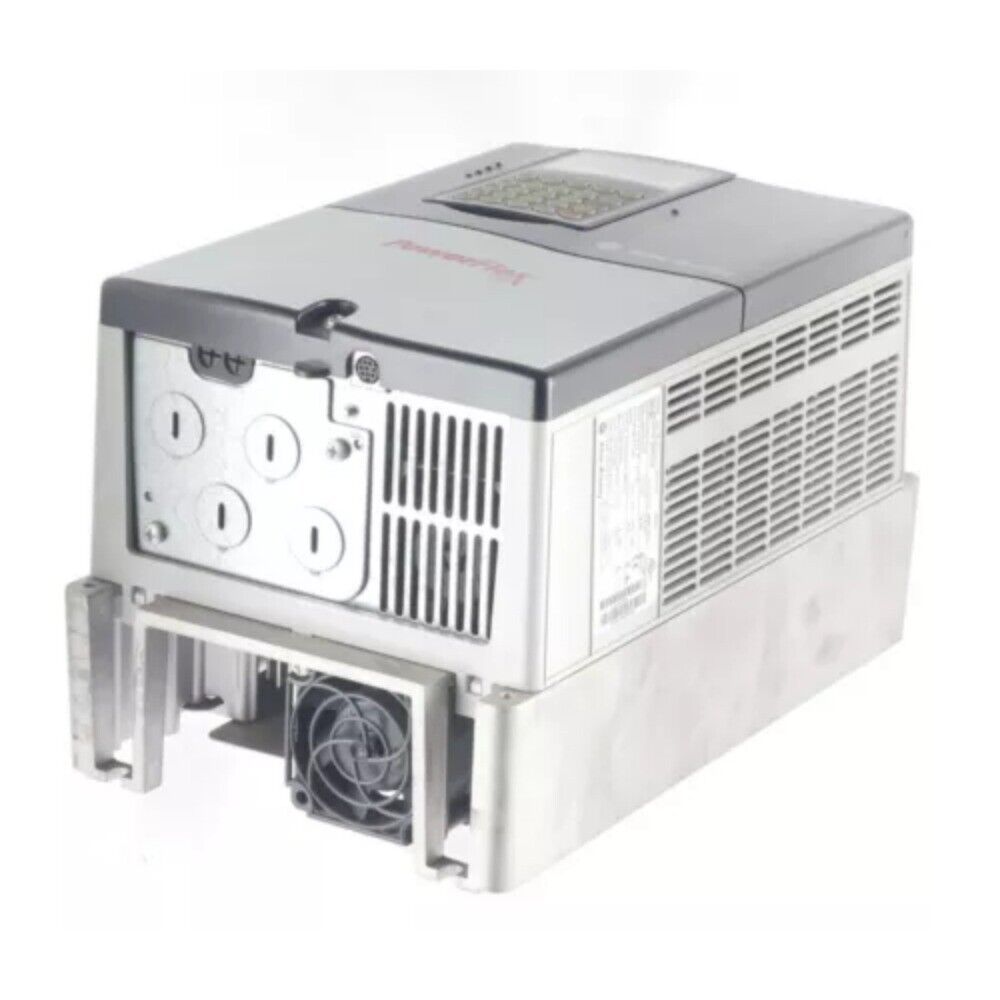 Allen-Bradley PowerFlex 70 AC Drive, front view. Silver and dark gray metallic finish with cooling fan.