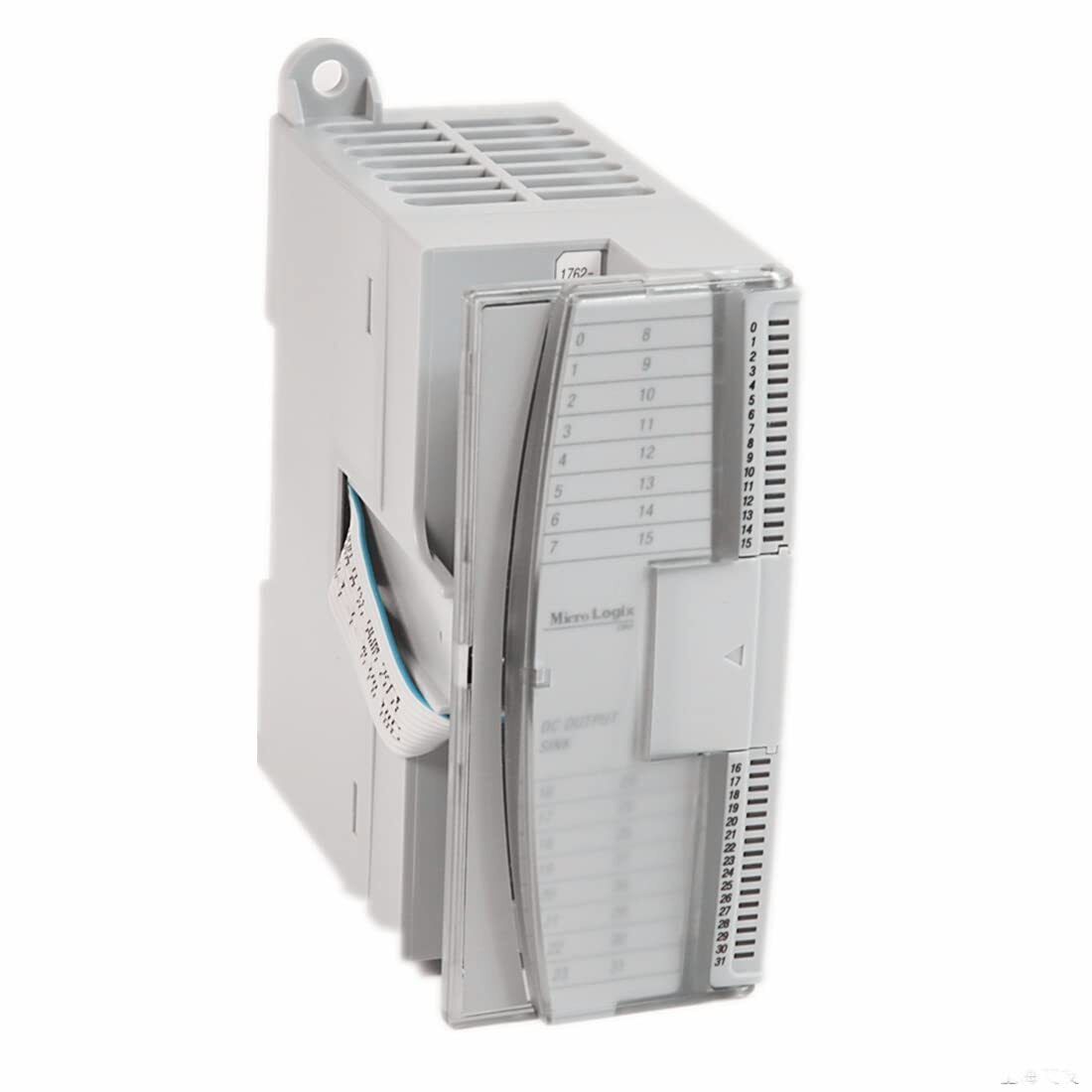 Allen-Bradley MicroLogix 1200 Analog I/O Module, 1762 Series. Gray module with DC Output and number labels.