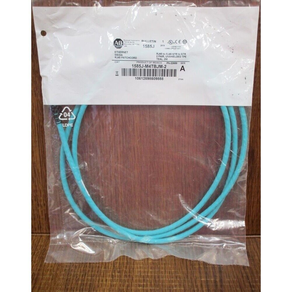 Allen-Bradley 1585J-M4TBJM-2 Ethernet Media RJ45 Patchcord, blue cable in packaging
