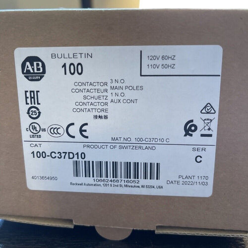 Allen-Bradley 100-C37D10 Contactor Label, 110-120V, Industrial Automation Part