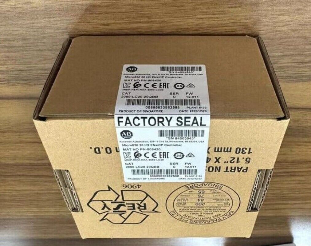 Allen-Bradley Micro820 2080-LC20-20QBB PLC Controller box, factory sealed, product of Singapore.