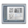 PanelView Plus 7 Performance touchscreen displaying Stratix 8000 Faceplates and Power Monitor data.