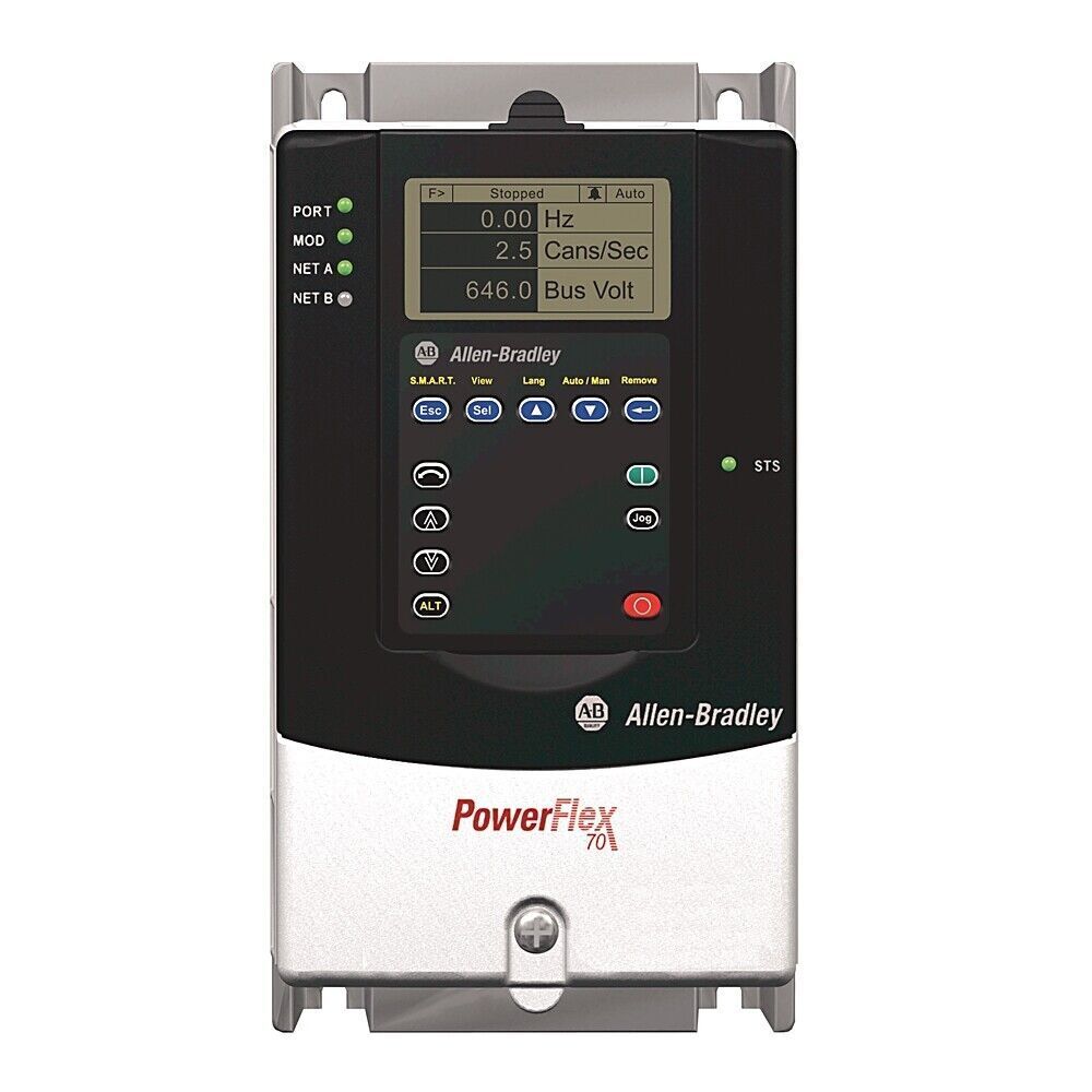 Allen-Bradley PowerFlex 70 AC Drive, black and silver industrial equipment.