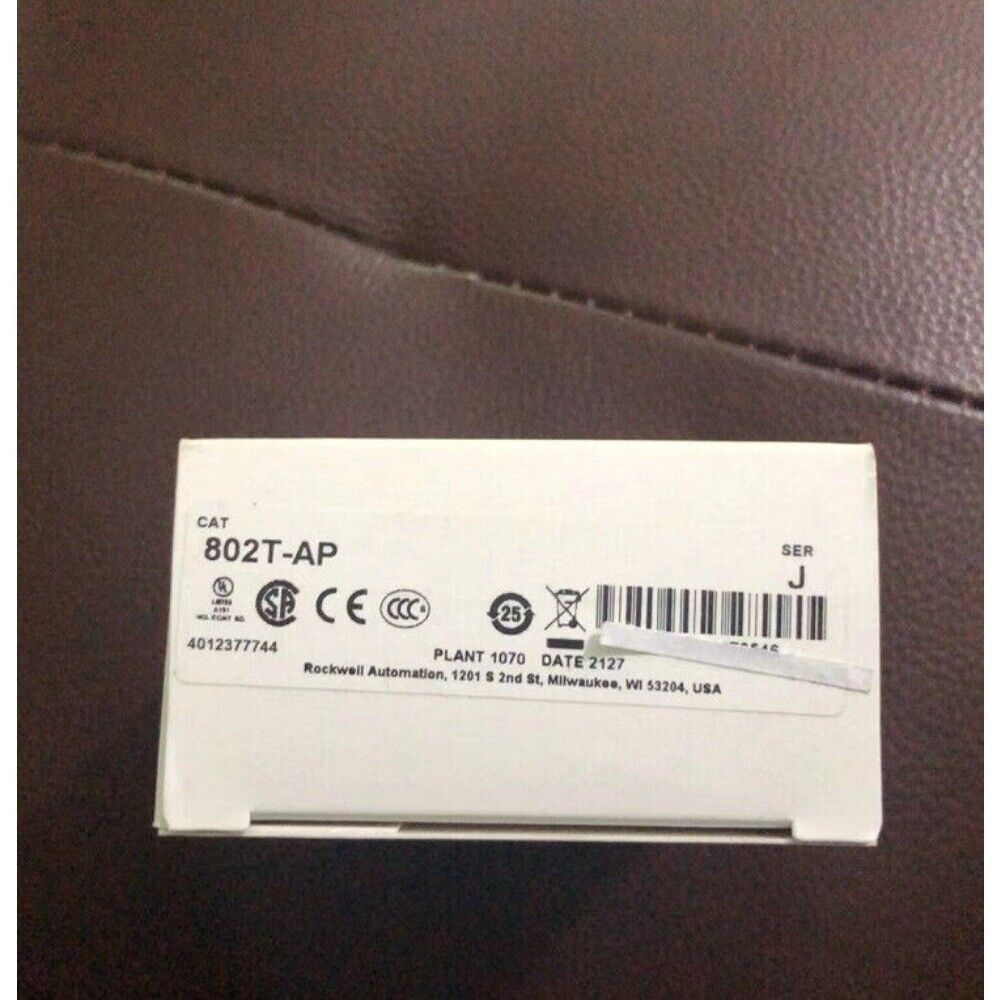 Allen-Bradley 802T-AP Limit Switch Packaging. Includes product details, certifications, and serial information.