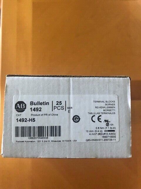 Allen-Bradley 1492-H5 Fusible Terminal Blocks in box, 25 PCS, PLC industrial automation parts.