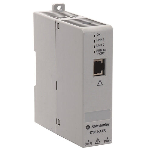 Allen-Bradley 1783-NATR Network Address Translation Module. Features include public port, Link 1, Link 2, and OK indicators.