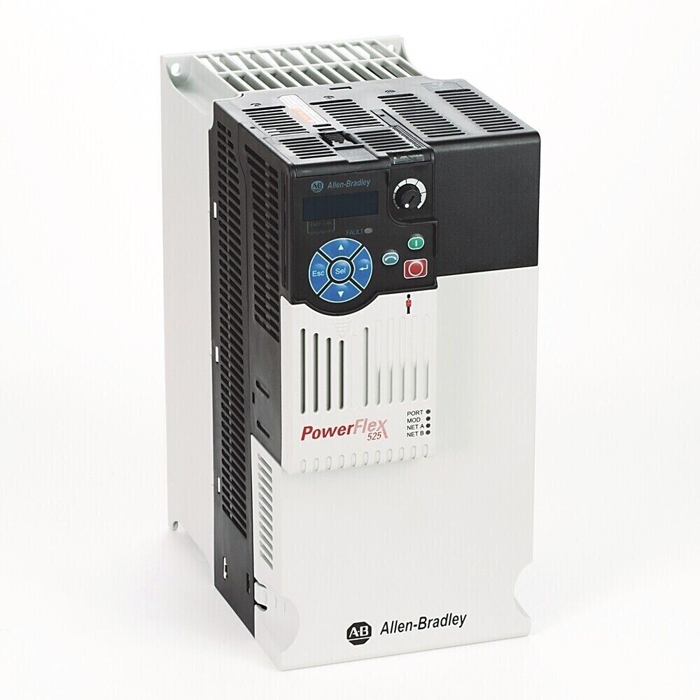 Allen-Bradley PowerFlex 525 AC drive, 25B-D030N104 model, white and black enclosure, embedded EtherNet/IP and DSI ports.