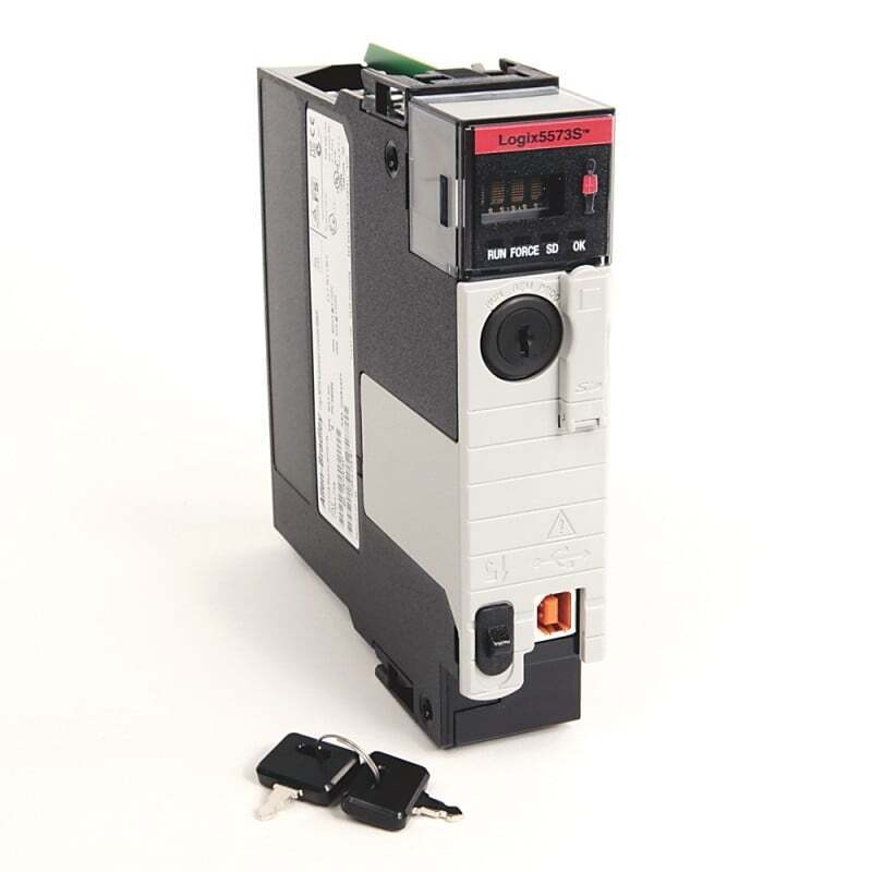 Allen-Bradley 1756-L73S Ser B GuardLogix Controller. Features include RUN, FORCE, SD, OK indicators and security keys.