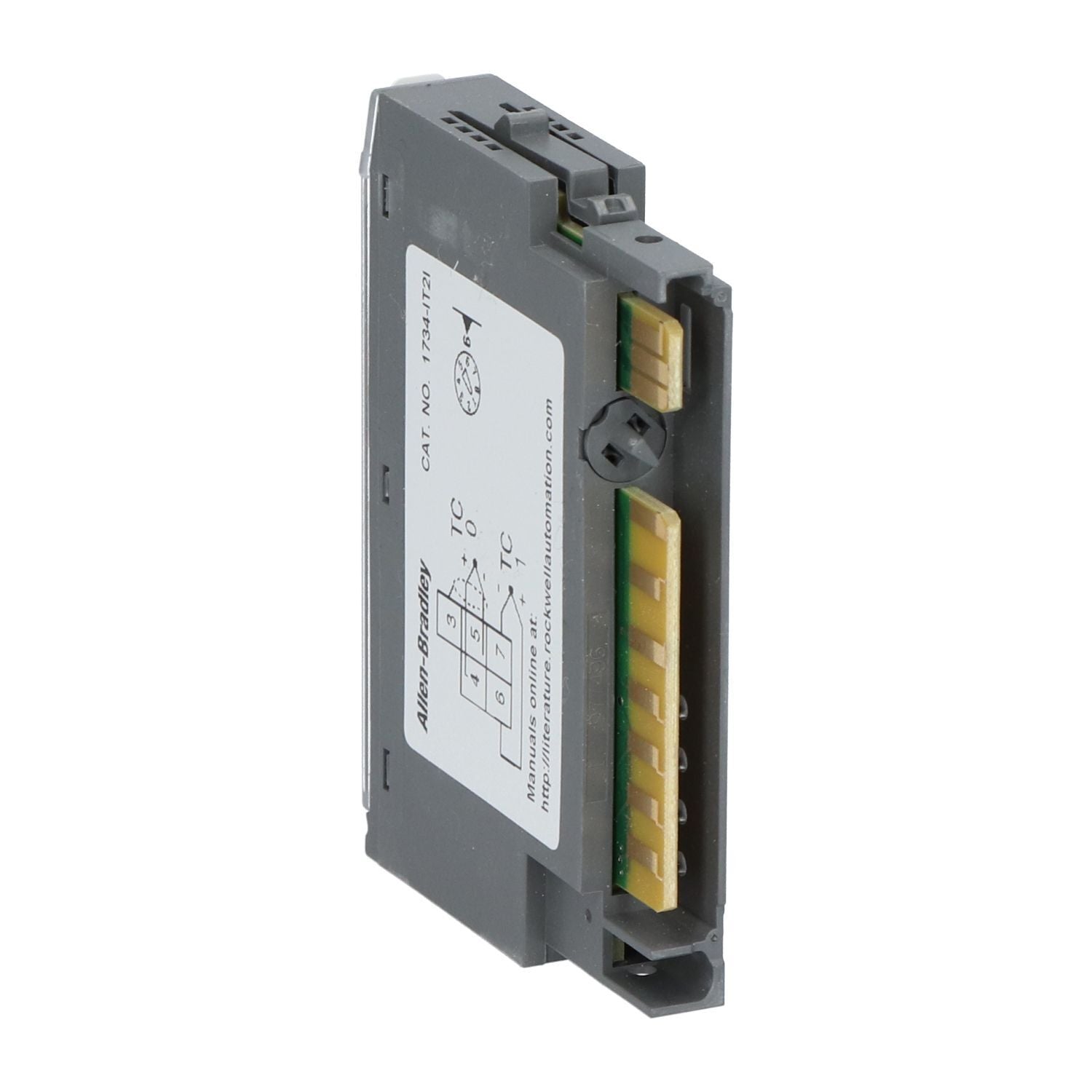 Allen-Bradley 1734-IT2I POINT I/O 2-Channel Thermocouple Input Module, gray enclosure. Includes wiring diagram for TC inputs.