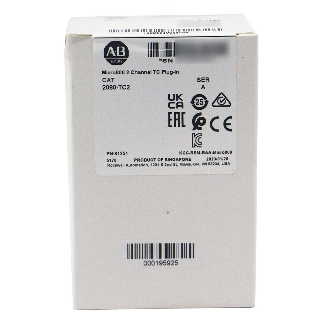 Allen-Bradley Micro800 2-channel TC Plug-in module, 2080-TC2 SER A, industrial automation part, white box packaging