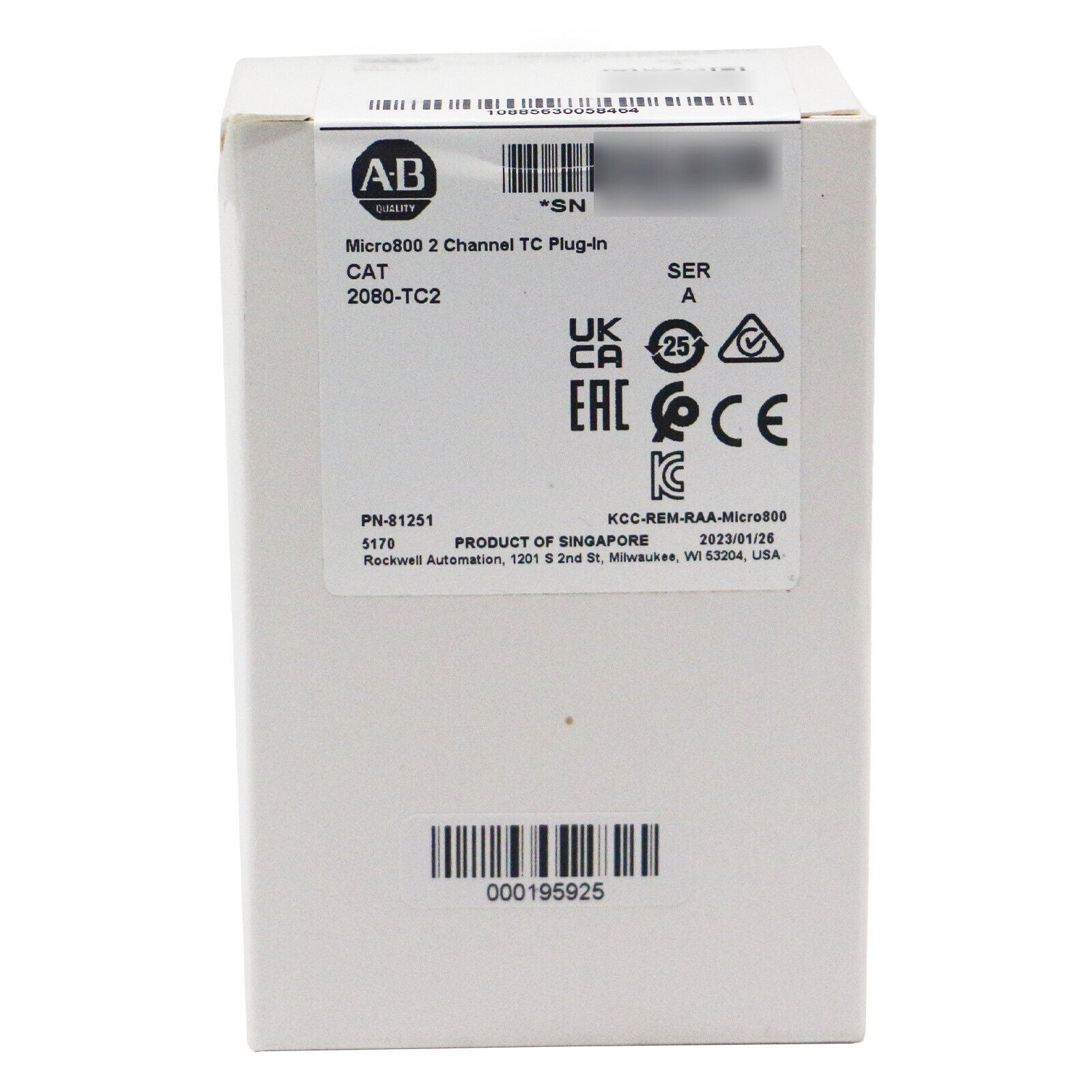 Allen-Bradley Micro800 2-channel TC Plug-in module, 2080-TC2 SER A, industrial automation part, white box packaging