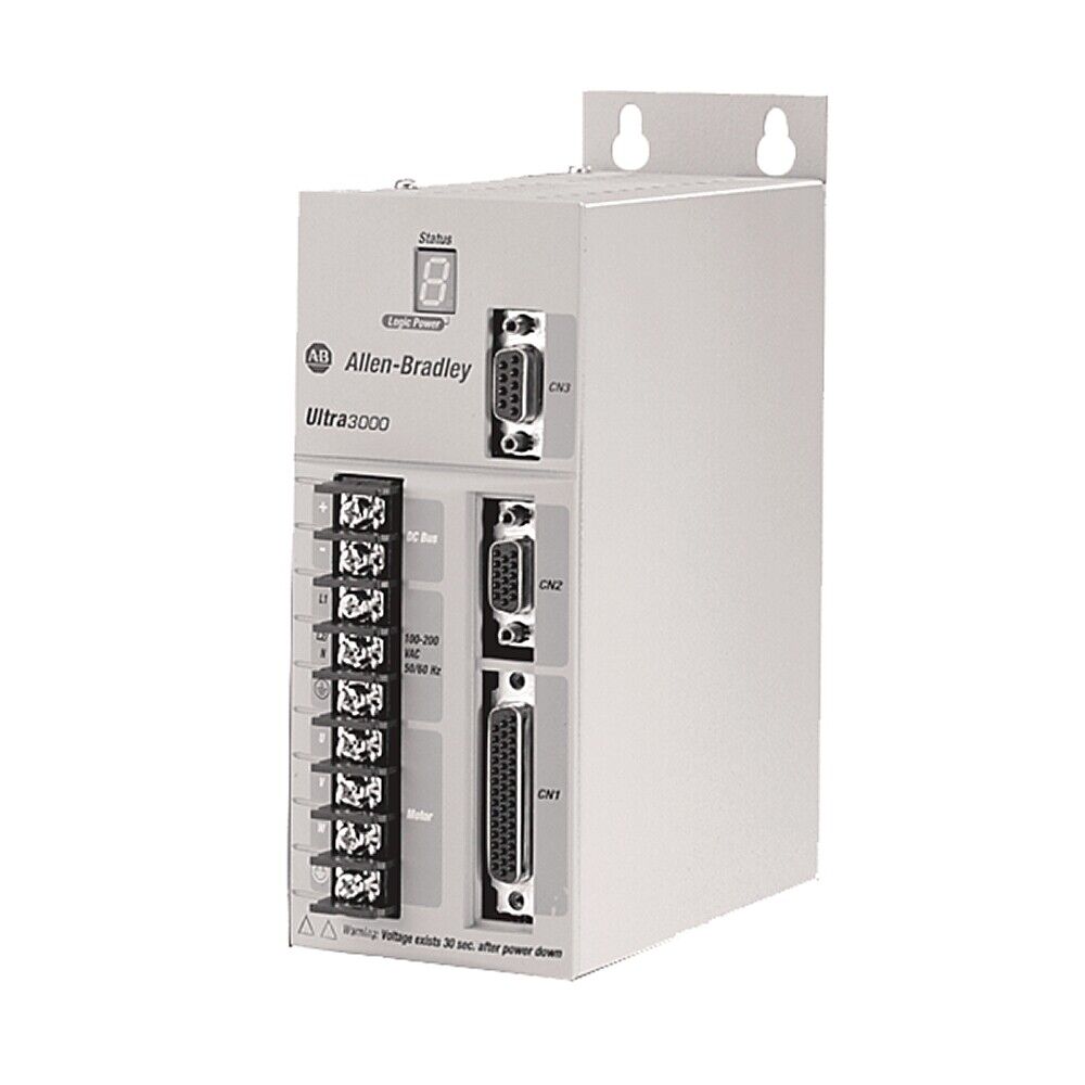Allen-Bradley Ultra3000 Servo Drive, Front View, Grey Metal Enclosure, with Connectors and Terminals