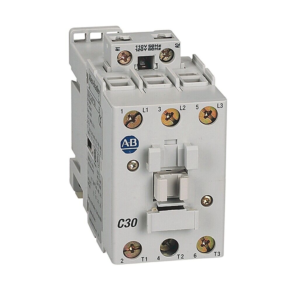 Allen-Bradley 100-C30EJ10 Contactor, grey color, with AB logo and C30 marking, for industrial automation.