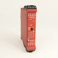 Allen-Bradley Minotaur 440R-S13R2 safety relay module, red housing with labels and indicators.