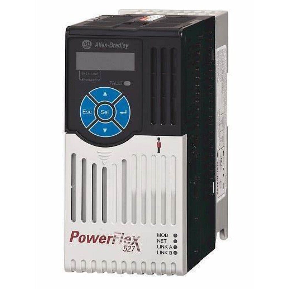 Allen-Bradley PowerFlex 527 Drive, PLC module, black and white industrial equipment