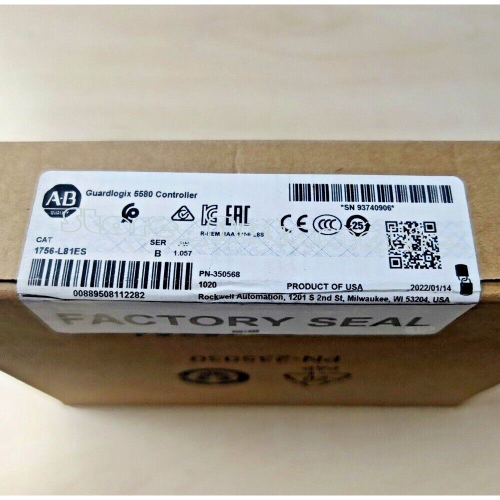 Allen-Bradley 1756-L81ES GuardLogix 5580 Controller product label, factory sealed