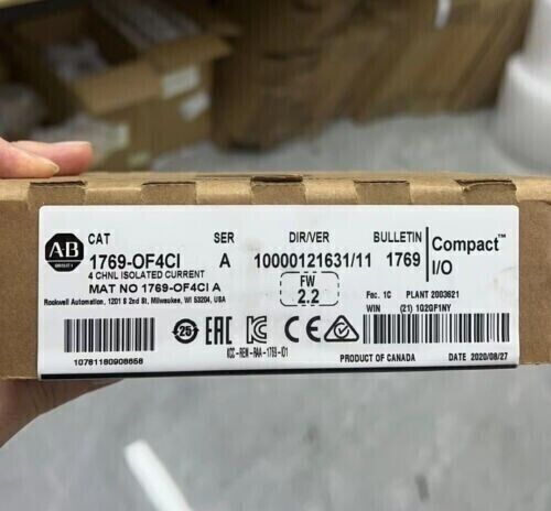 Allen-Bradley 1769-OF4CI Compact I/O module box, NEW, 4 Channel Isolated Current. Product of Canada. Date 2020/08/27