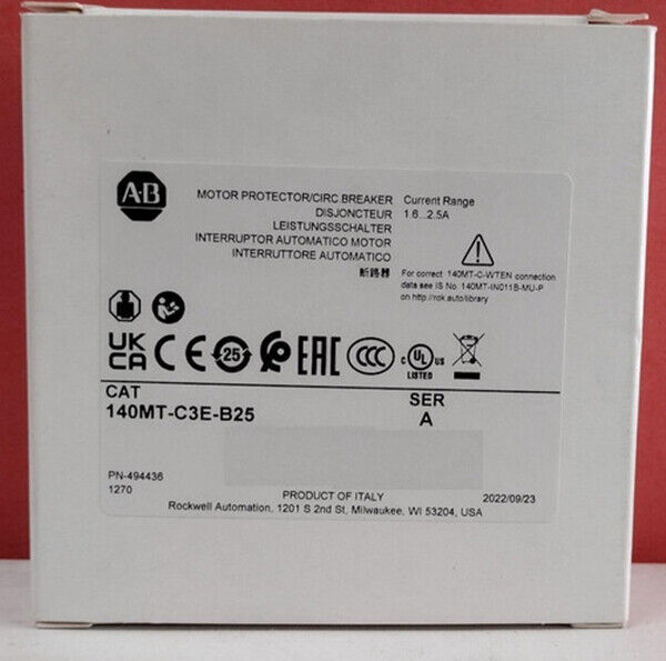 Allen-Bradley 140MT-C3E-B25 Motor Protection Circuit Breaker, 1.6-2.5A, product label