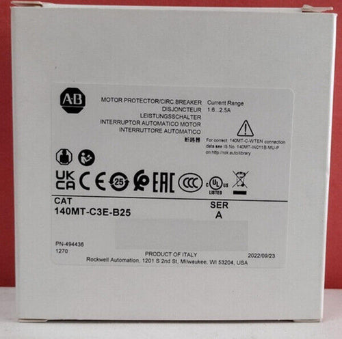 Allen-Bradley 140MT-C3E-B25 Motor Protection Circuit Breaker, 1.6-2.5A, product label