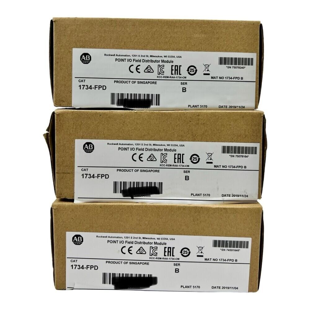 Allen-Bradley 1734-FPD POINT I/O Field Distributor Module, stacked boxes, product of Singapore