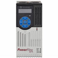 Allen-Bradley PowerFlex 527 AC Drive. Features include control panel, fault indicator, and various connection ports.