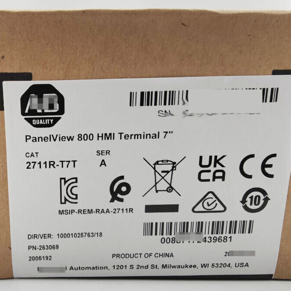 Allen-Bradley PanelView 800 HMI Terminal 7-inch label, 2711R-T7T, new industrial automation part.