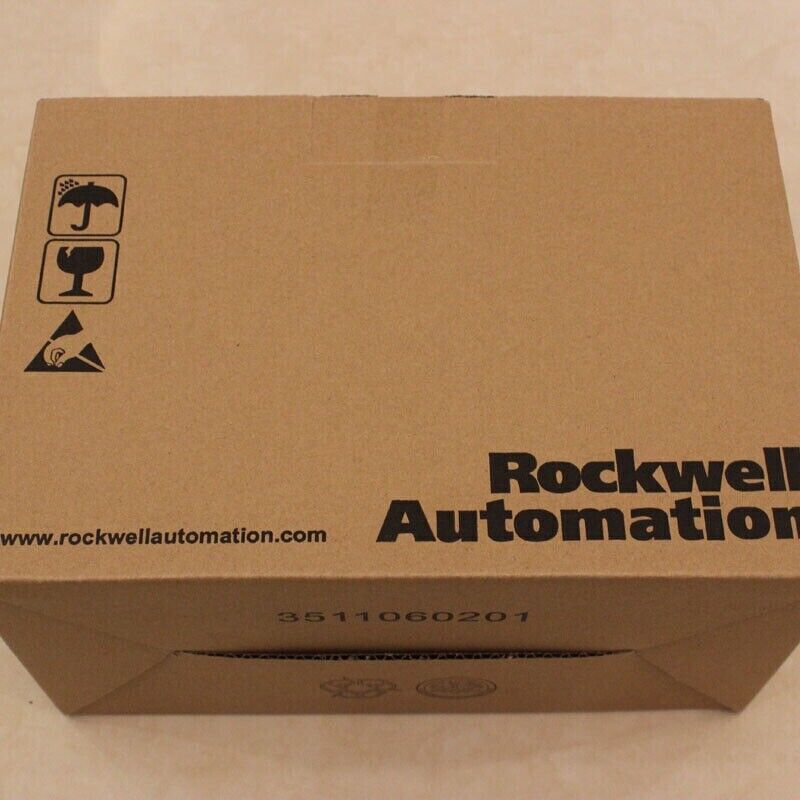Rockwell Automation product packaging, PLC module, brown cardboard box, www.rockwellautomation.com.