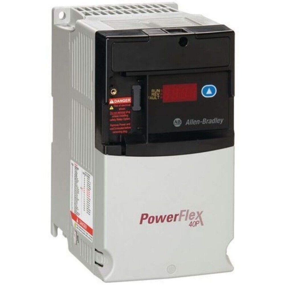 Allen-Bradley PowerFlex 40P AC Drive. A white and black industrial automation component.