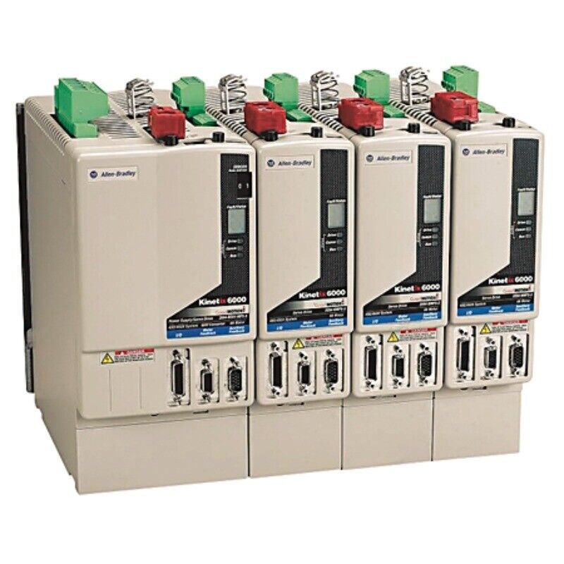 Allen-Bradley Kinetix 6000 Axis Module. Industrial automation equipment with green and red connectors.