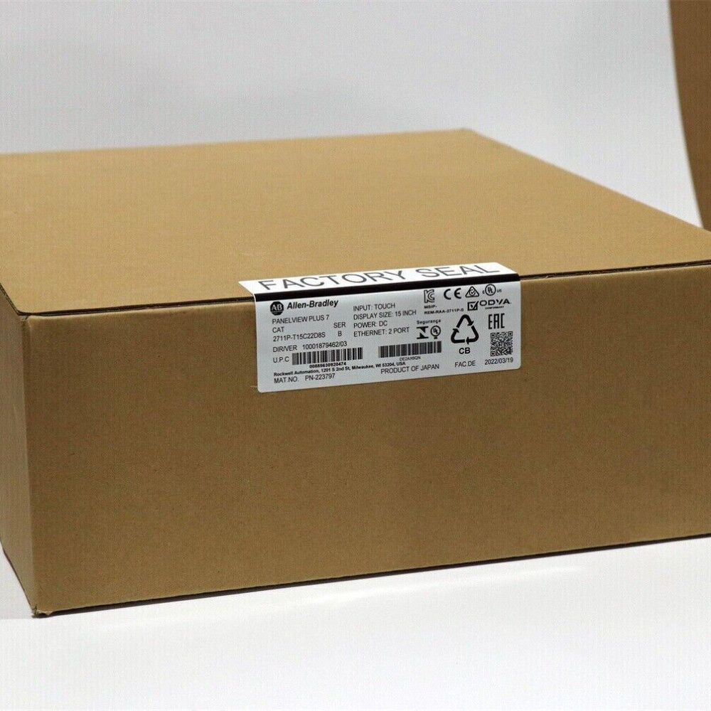 Allen-Bradley PanelView Plus 7 graphics terminal box, 2711P-T15C22D8S, Factory sealed industrial automation part.