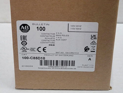 Allen-Bradley 100-C85D10 Contactor in Box, 3P 85A 120V, New