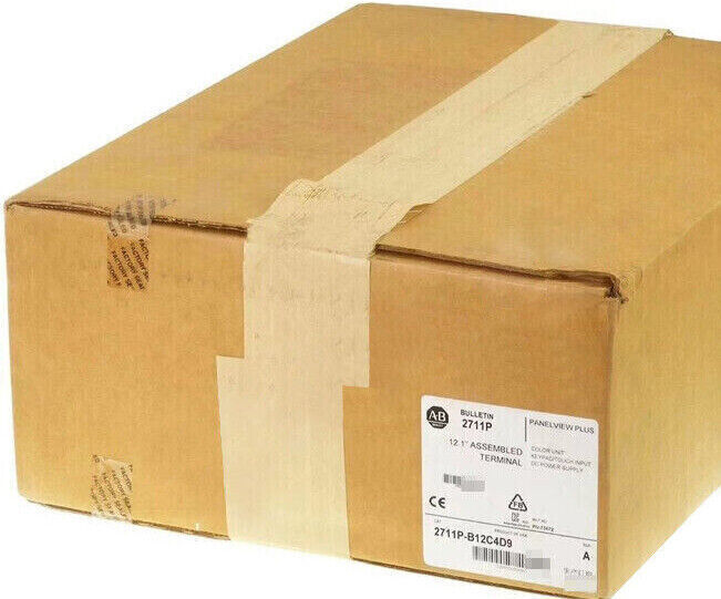 Allen-Bradley 2711P-B12C4D9 PanelView Plus terminal box with label and factory seals.