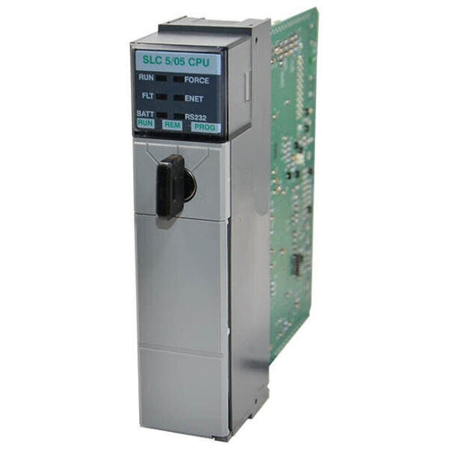 Allen-Bradley SLC 5/05 CPU Module, front view showing status indicators and switch.
