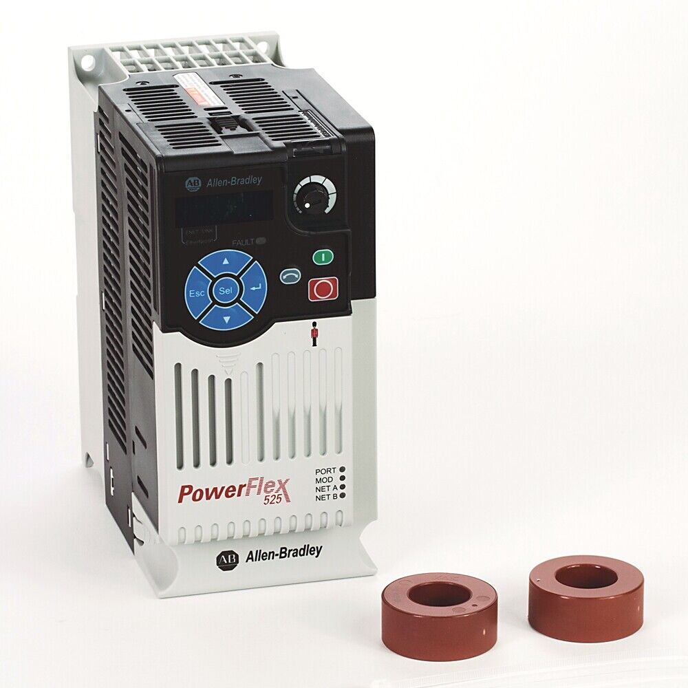 Allen-Bradley PowerFlex 525 AC Drive, 4kW, factory sealed, with brown circular components, PLC Automation