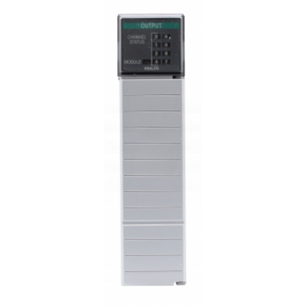 Allen-Bradley 1746-NO8I SLC 500 Analog Current Output Module, featuring output channel status display and product details.