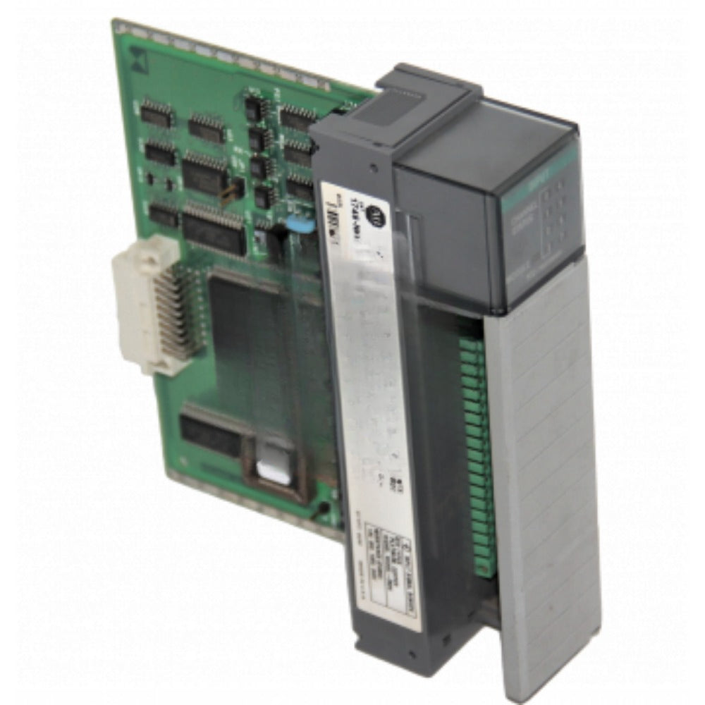 Allen-Bradley 1746-NR8 SER A RTD Module. Green circuit board with connectors, industrial automation part.