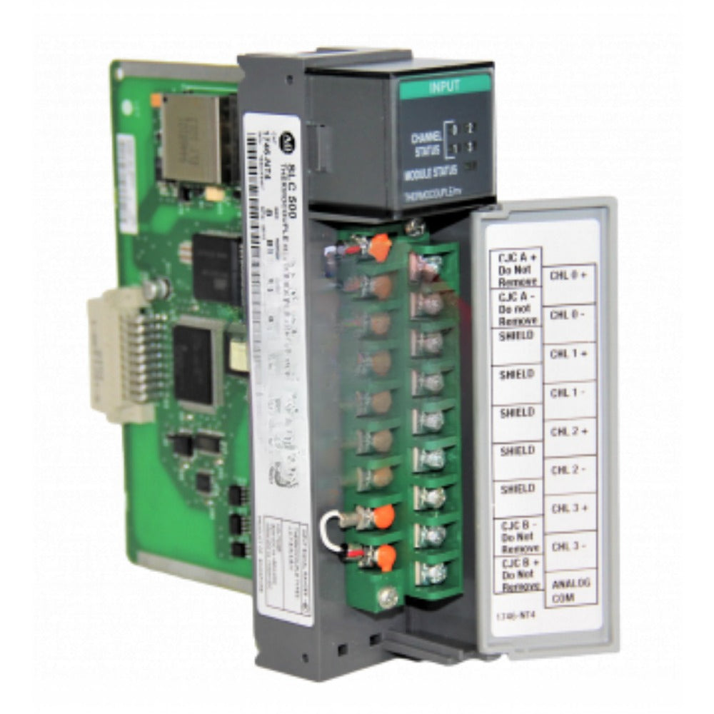 Allen-Bradley 1746-NT4 SLC 500 PLC Input Module, industrial automation part, front view with detailed labels and terminals.