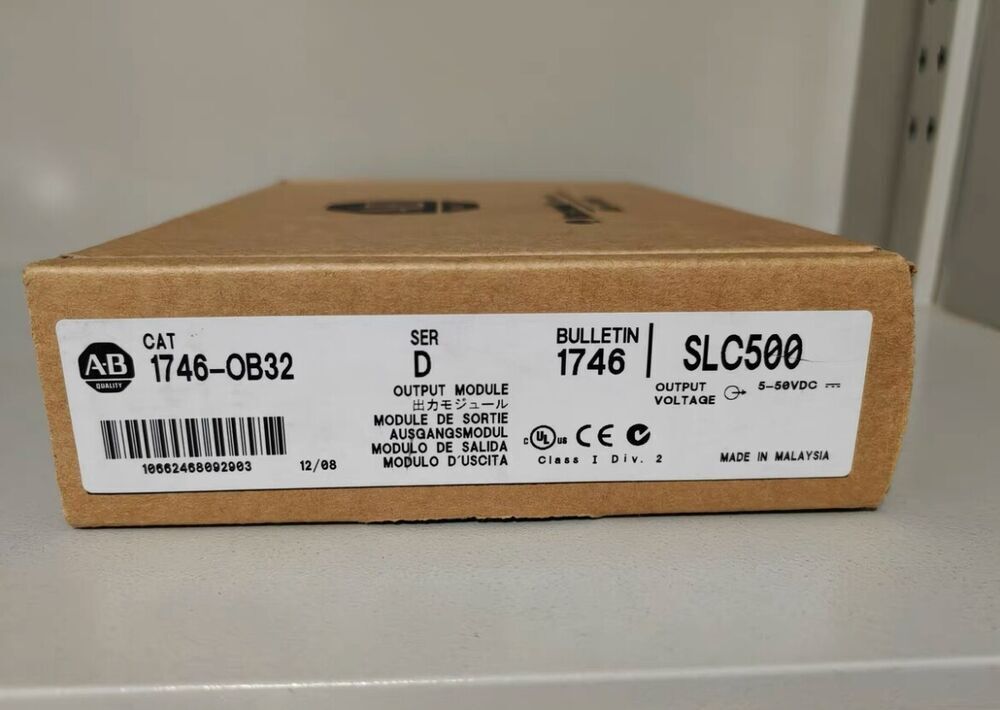 Allen-Bradley 1746-OB32 Ser D Output Module box. SLC 500, industrial automation part, new seal.