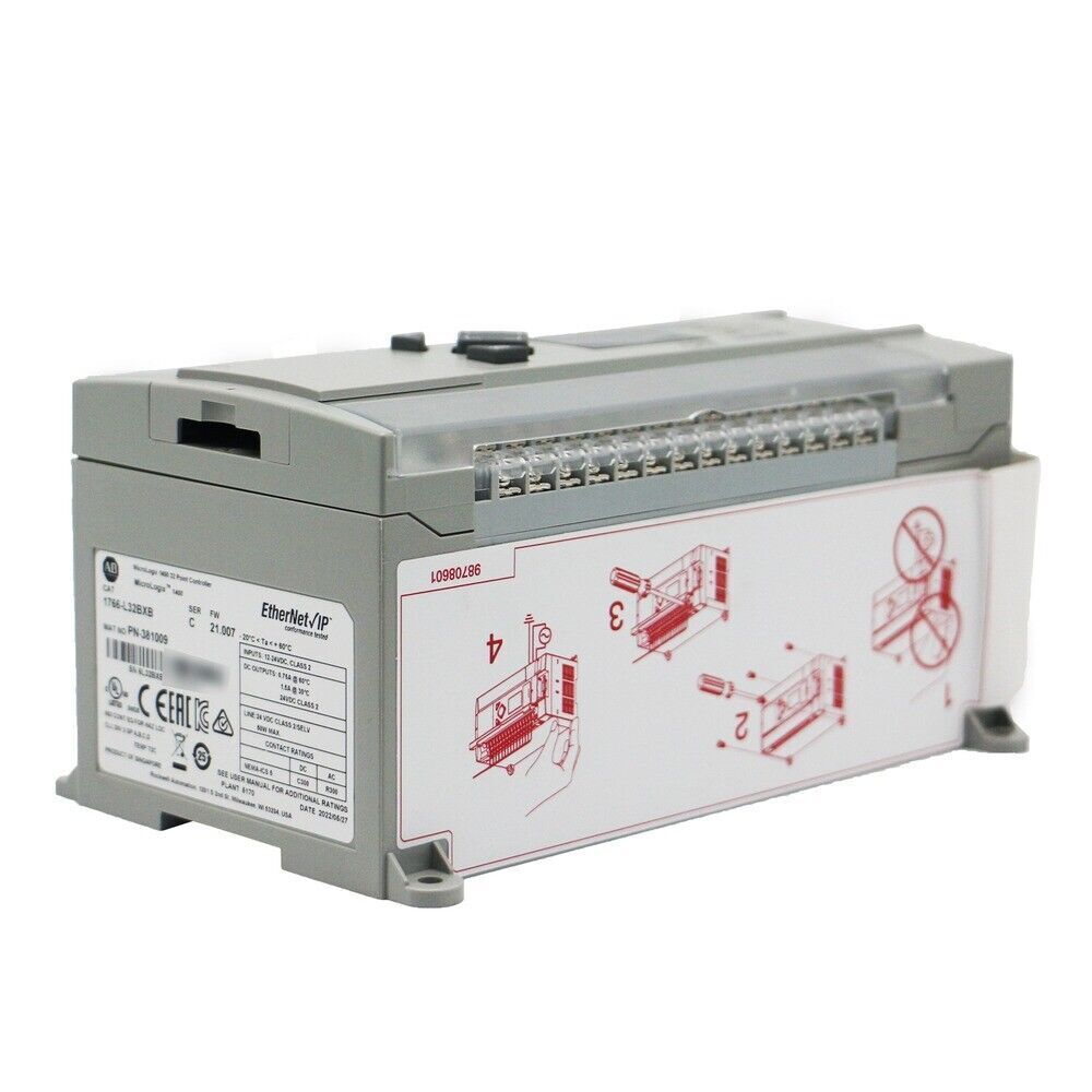 Allen-Bradley 1766-L32BXB MicroLogix 1400 PLC Controller, Ethernet/IP, 32 I/O, gray casing for industrial automation.