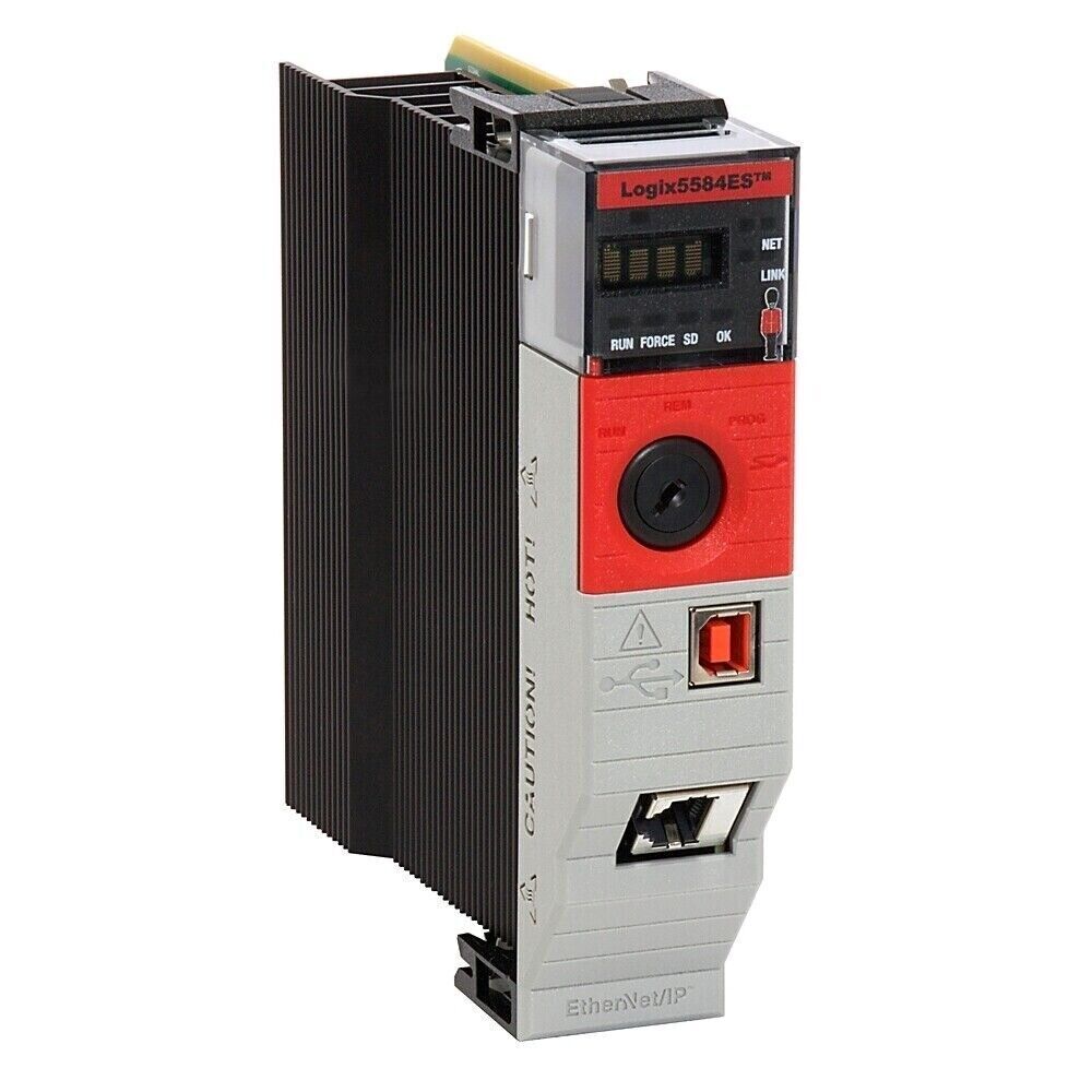 Allen-Bradley ControlLogix 5584ES Processor Module. Features Ethernet/IP and indicators.