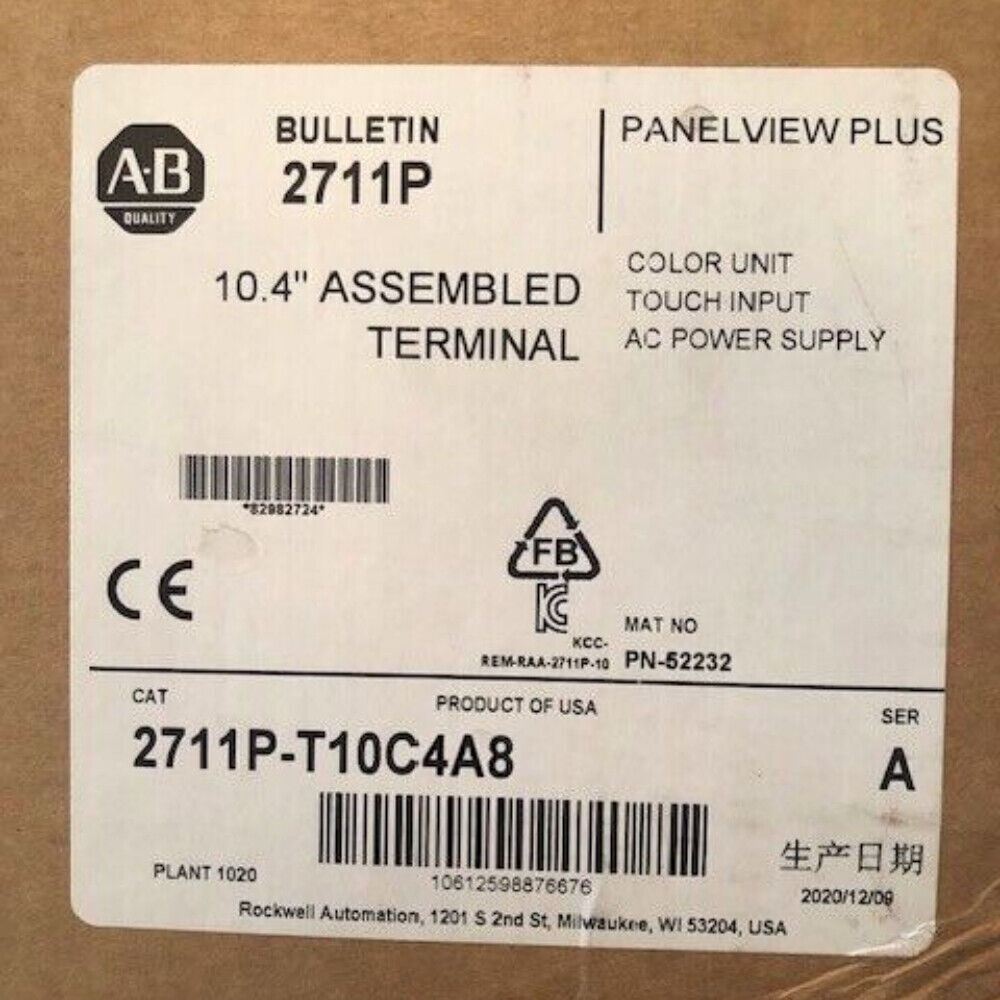 Allen-Bradley 2711P-T10C4A8 PanelView Plus 10.4" Terminal Box, Color Touchscreen Display, Industrial Automation Equipment