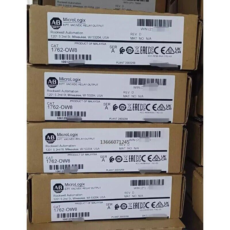 Allen-Bradley 1762-OW8 MicroLogix relay output modules. 8-point AC/DC relay, industrial automation parts, made in Malaysia.