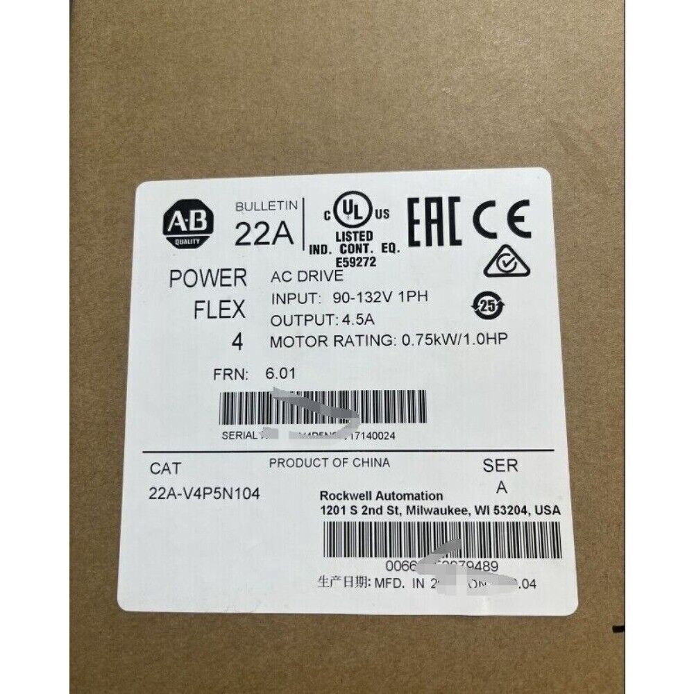 Allen-Bradley PowerFlex 4 AC Drive 22A-V4P5N104 Label - 0.75kW/1HP, 4.5A Output
