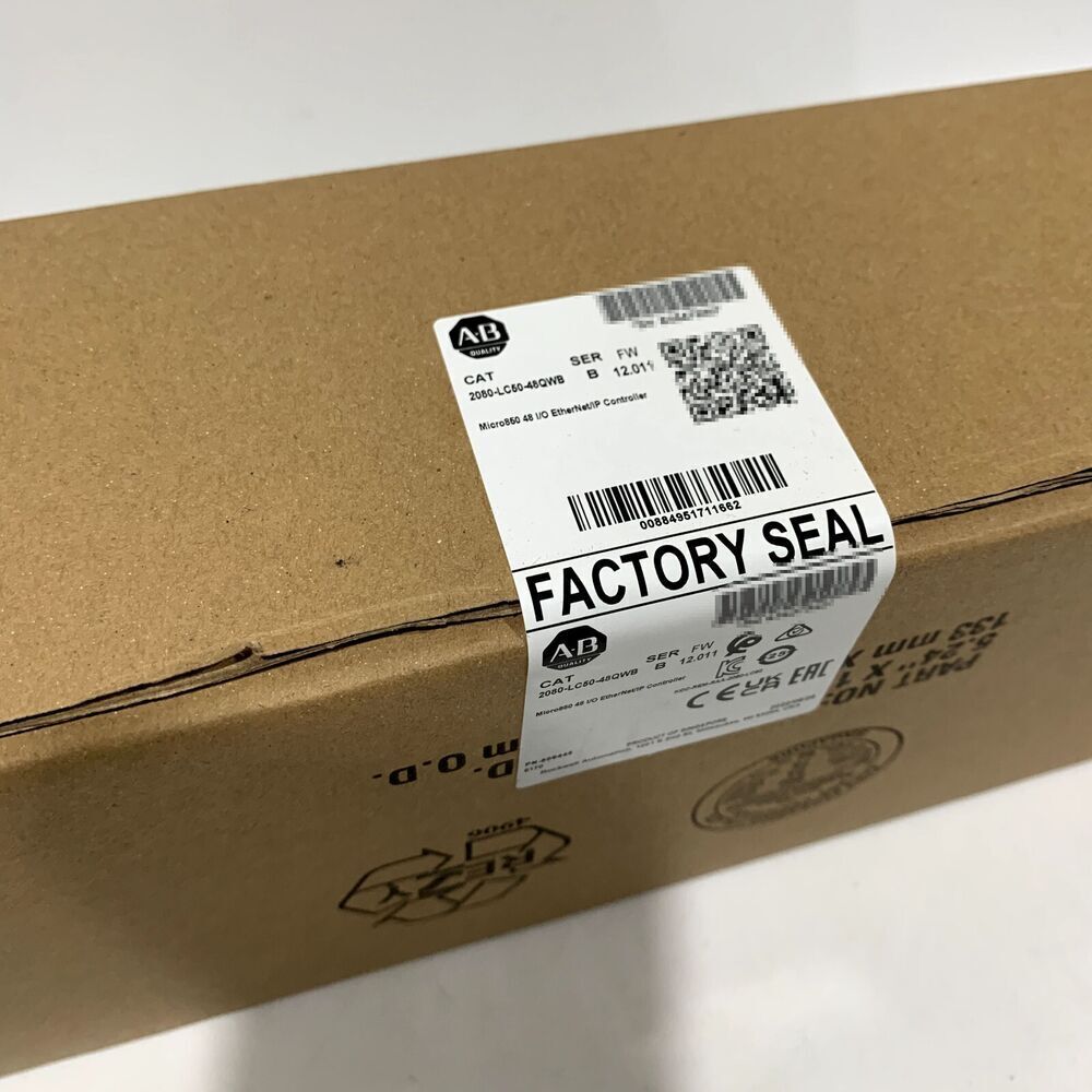 Allen-Bradley Micro850 2080-LC50-48QWB controller in factory sealed box, industrial automation part.