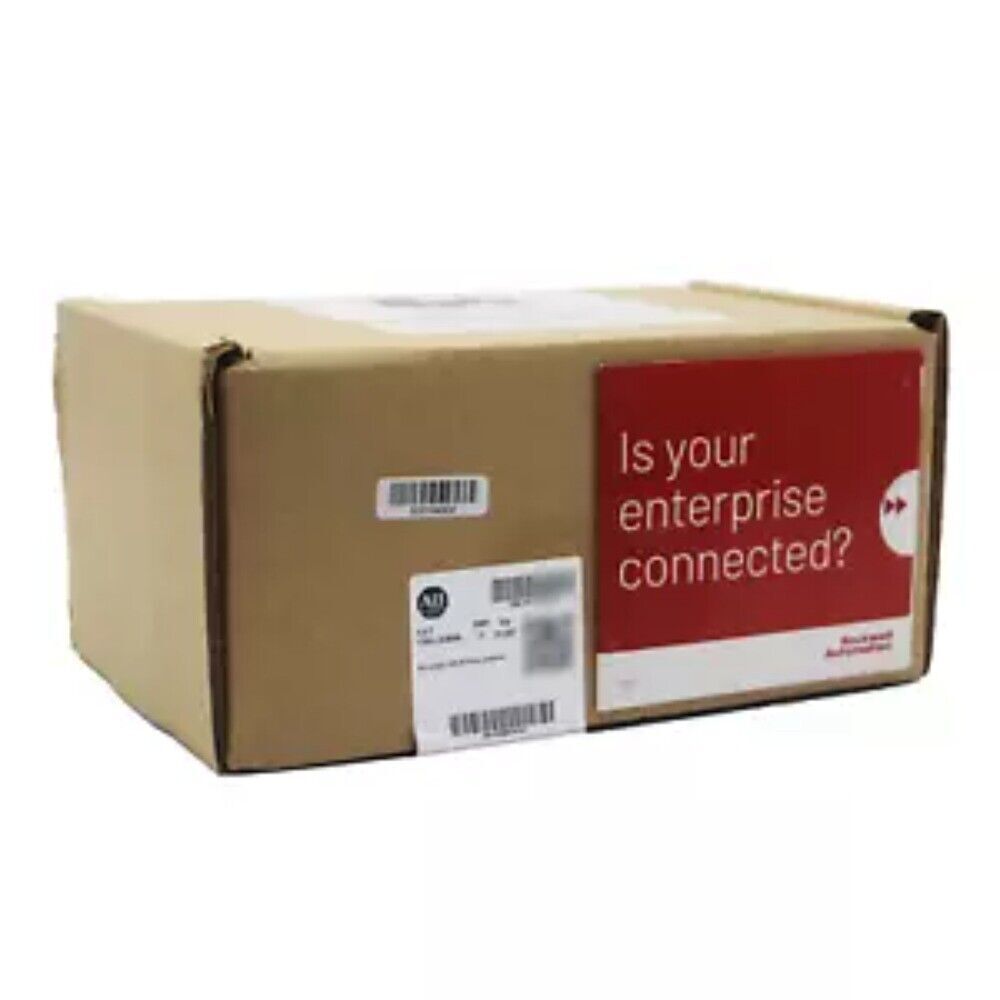 Allen-Bradley MicroLogix 1400 PLC packaging box with "Is your enterprise connected?" text, industrial automation parts.