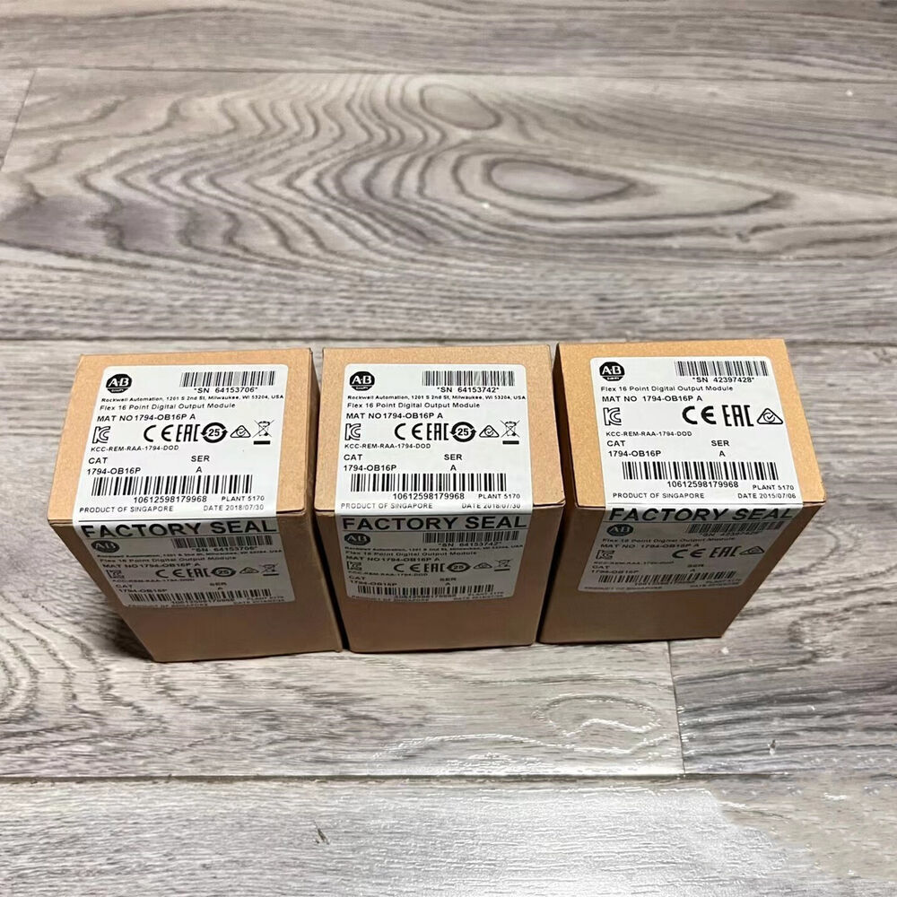 Allen-Bradley 1794-OB16P Flex I/O modules in boxes. Digital output modules in factory sealed packaging.