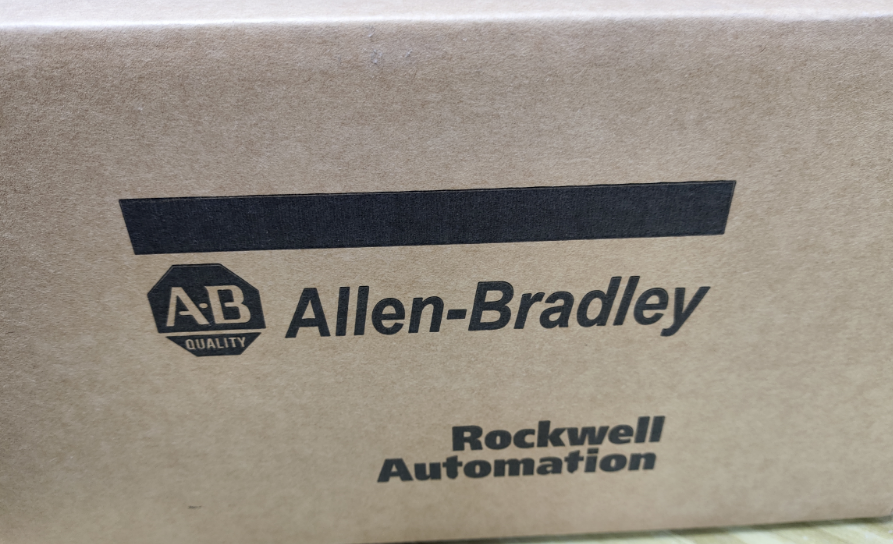 Allen-Bradley product packaging, brown cardboard box with logo and text, Rockwell Automation